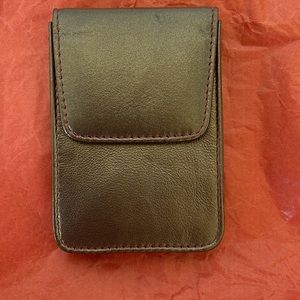 TUSK, LTD Leather Flapover Card Case Color-Gold/Red NWT